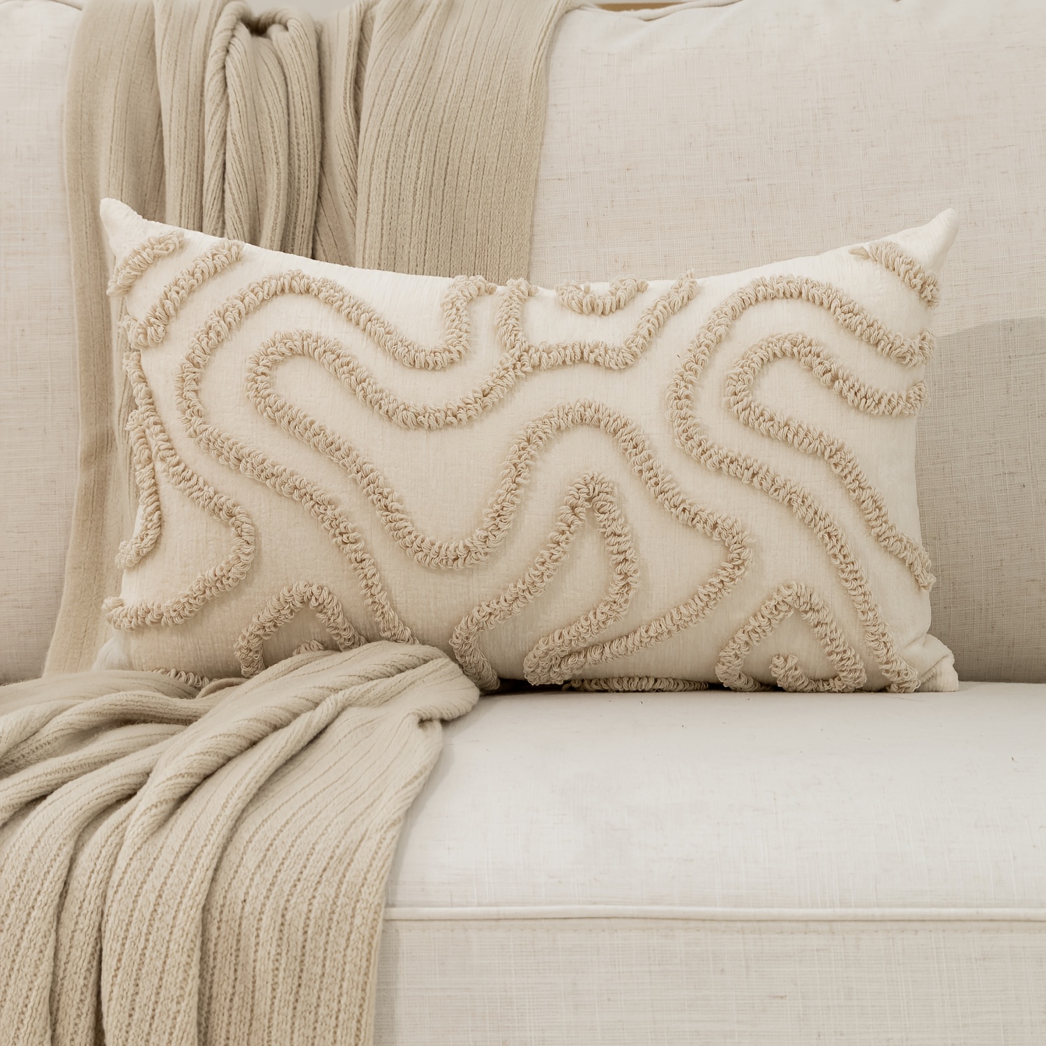 TEMU 1 pièce, Taie d'oreiller en chenille, Housse de coussin à rayures marbrées bohémiennes, Broderie sur un côté, Taies d'oreiller de printemps et