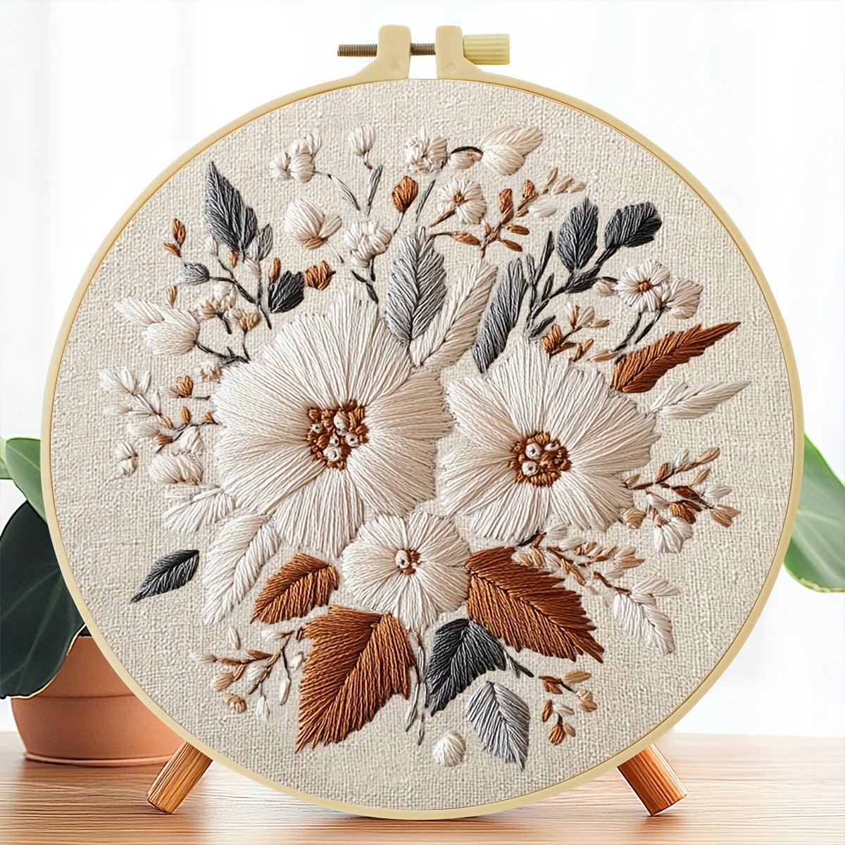 TEMU 1 Juego de Kit de Bordado, 15 * 15Cm/5.9 * 5.9In-20 * 20Cm/7.9 * 7.9In, Hermoso Tema Floral, Set de Bordado a para Adultos y Principiantes,