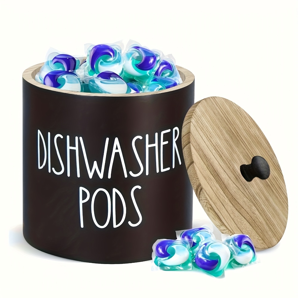 TEMU Modern Dishwasher Detergent Holder - Rustic Wood Cover Kitchen Canister, Space- Laundry Pod Organizer, Great Housewarming & Wedding Gift Idea,