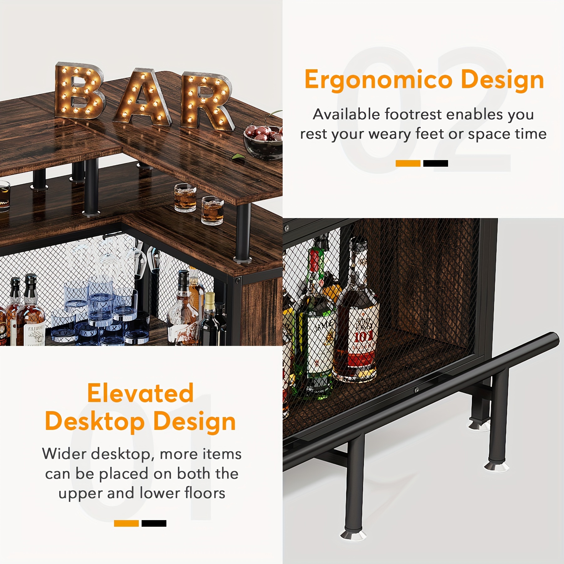 L-Shaped Corner Home Bar Unit with Stemware Racks & Footrest 7 L-Shaped Home Bar Unit Overview