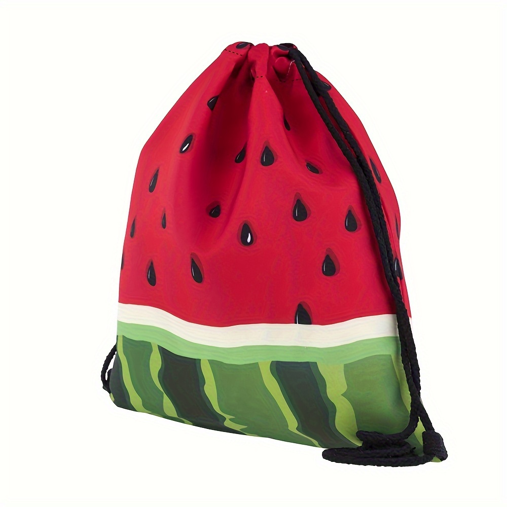 

1pc Watermelon Drawstring Bag, 3d Digital Print Fruit Cinch Sack, Vibrant Summer Storage Pouch, Multi-purpose Lightweight Outdoor Beach Travel Bag