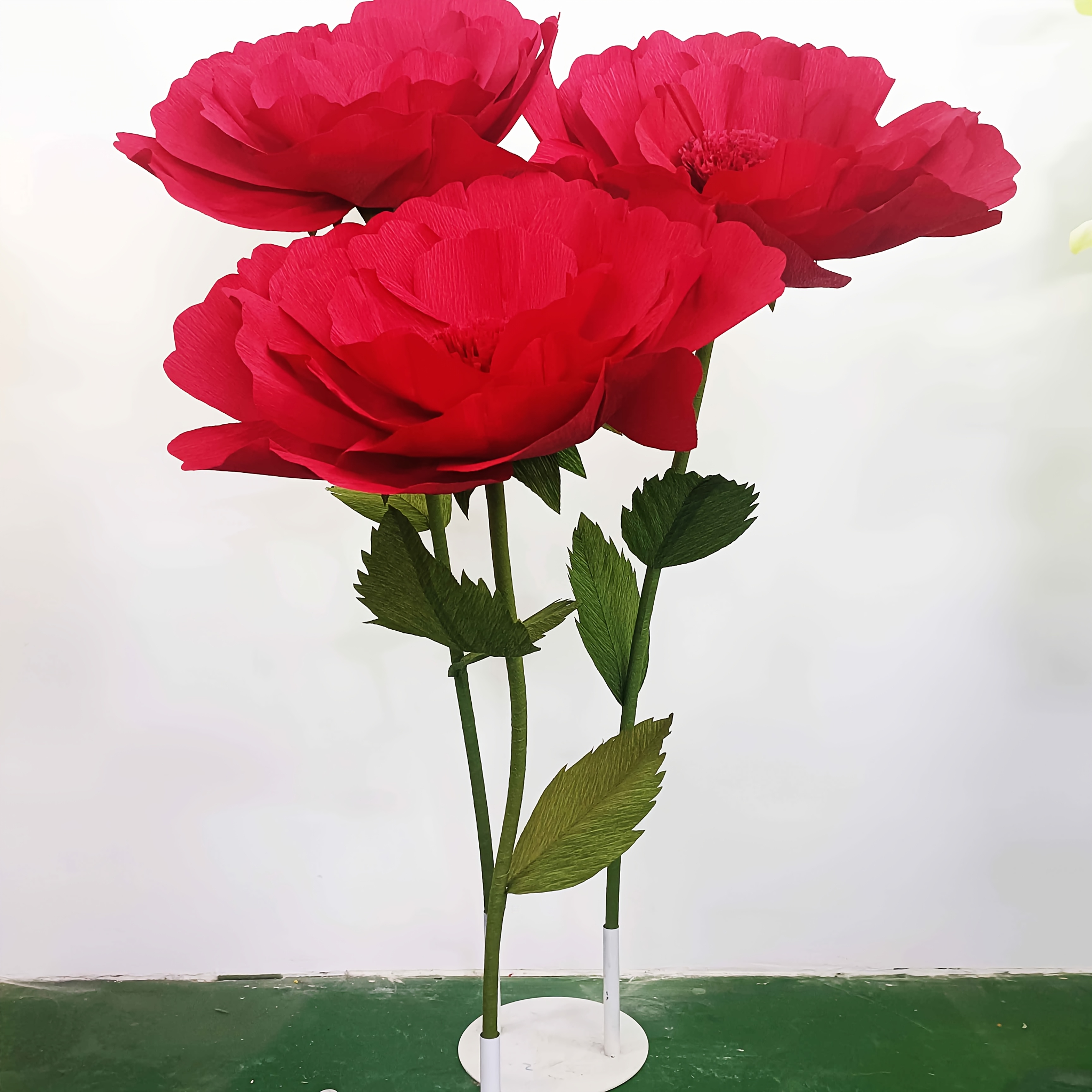 4 Stck/1 Set Riesige Knstliche Blumen (Bltenkopf, Stiel, Bltter Basis),  Groe Papierblumen, 55,12 cm Weihnachtsblumen, Neujahrsdekoblumen,  Handgemachte Papierblumen, ...