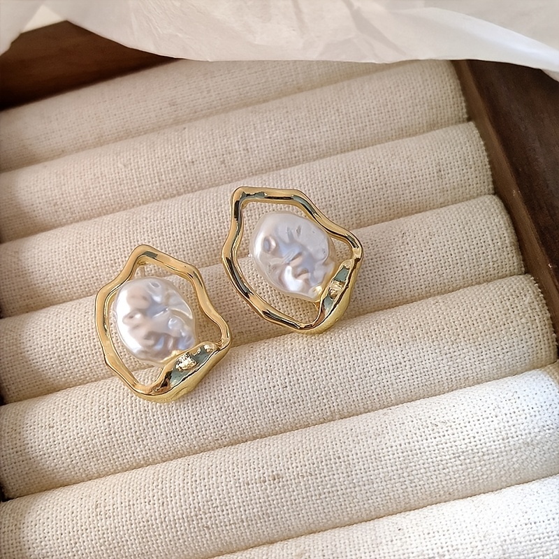 TEMU 2 piezas de aretes de tuerca de de lujo estilo europeo y americano para mujer, diseño de , versátiles, elegantes y de forma irregular