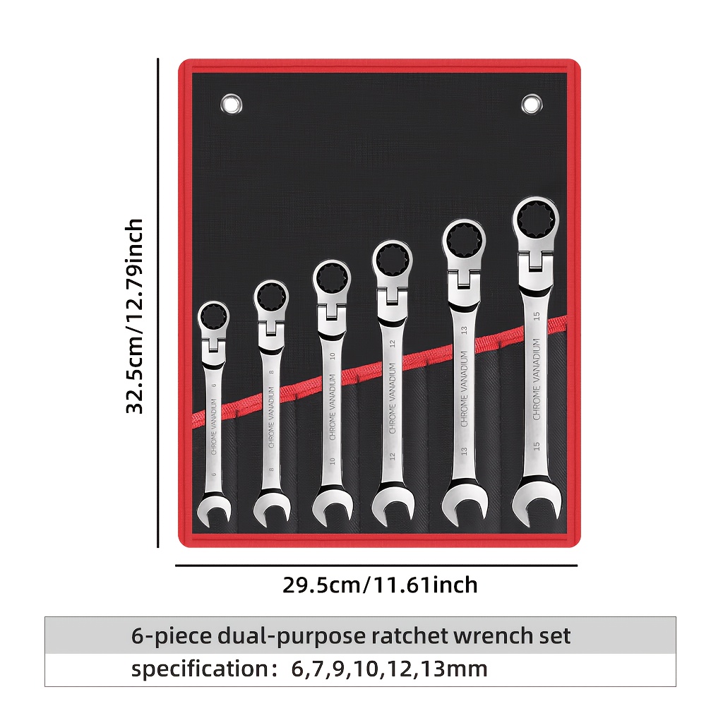 TEMU 180Â° Rotating Ratchet & Torque Wrench Set, 6-13mm Chrome Vanadium Steel Wrenches, Portable Storage Bag, Mechanical Repair Home Tool, Diy