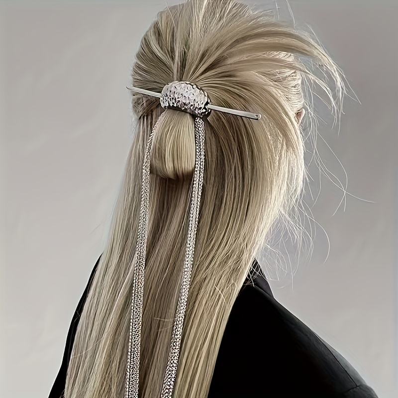 1pc elegant long tassel hairpin with sparkling beads stylish silvery womens updo accessory   valentines day formal events and   formal hair accessory sparkling bead design durable alloy Product details 4