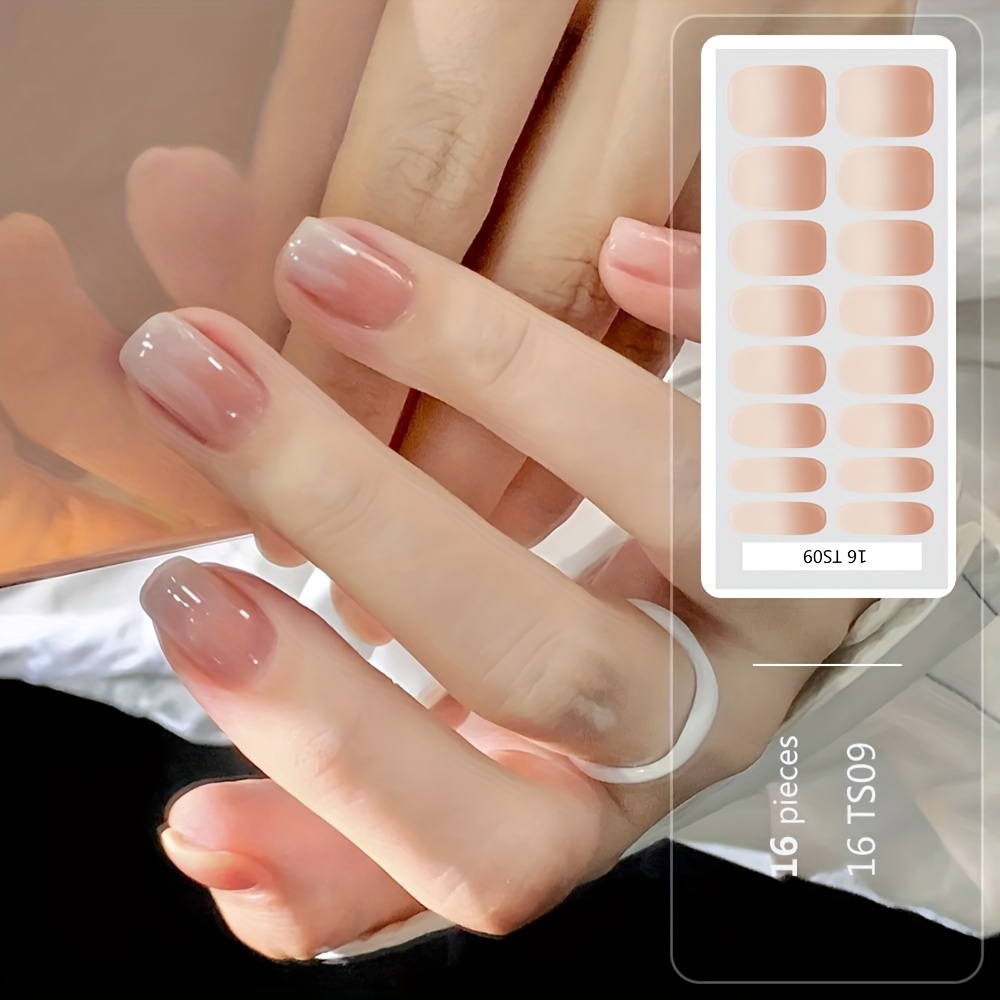 Gradient Smoky/nude No-bake Nail Stickers, No Curing Needed, For Instant Glam, Quick Dressing For Dates/holidays/parties, With Nail Buffer