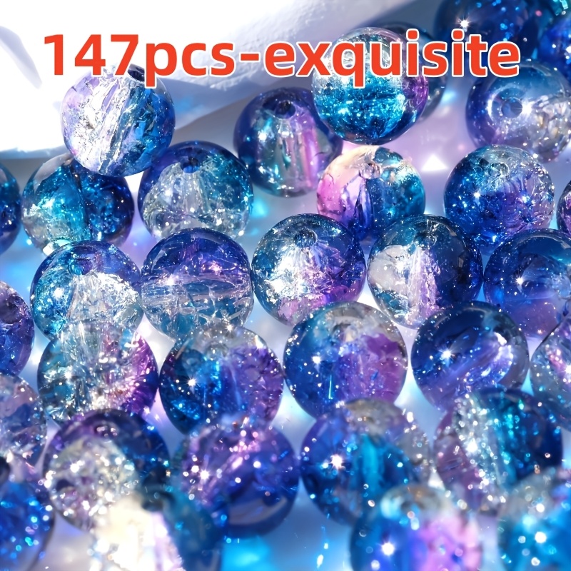 TEMU 147pcs 8mm Ocean-themed Snowflake Gradient Crackle Acrylic Beads - Blue And Purple 8mm, Bohemian Style Jewelry Accessories, Gothic Style Jewelry