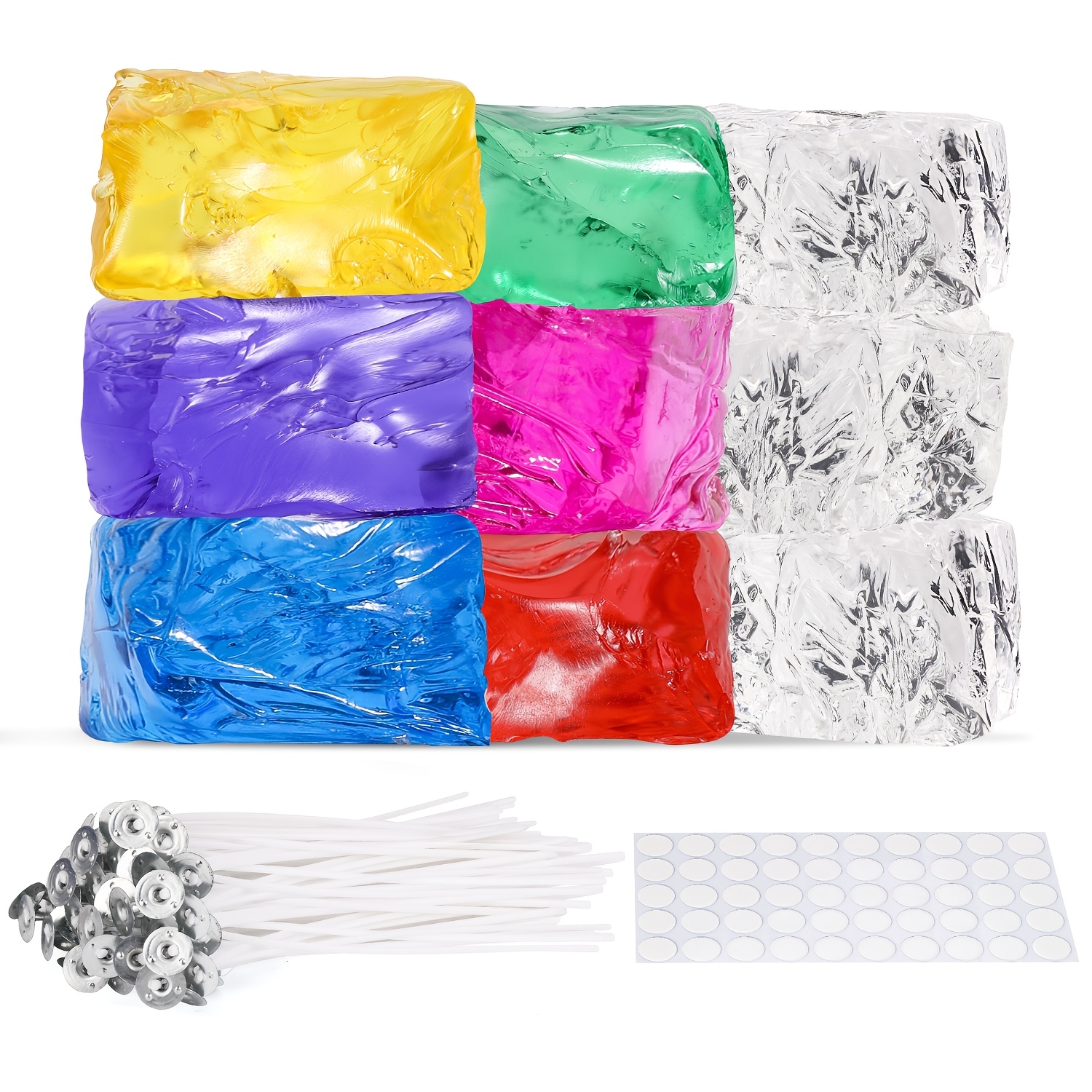 Blingfun 2lb Colorful Soft Jelly Wax Candle Making Kit, 9pcs 7-color Jelly Wax (2lb Total) With 50 Wicks & Wick Stickers, Ideal For Diy Home Decor Scented Candles & Craft Projects