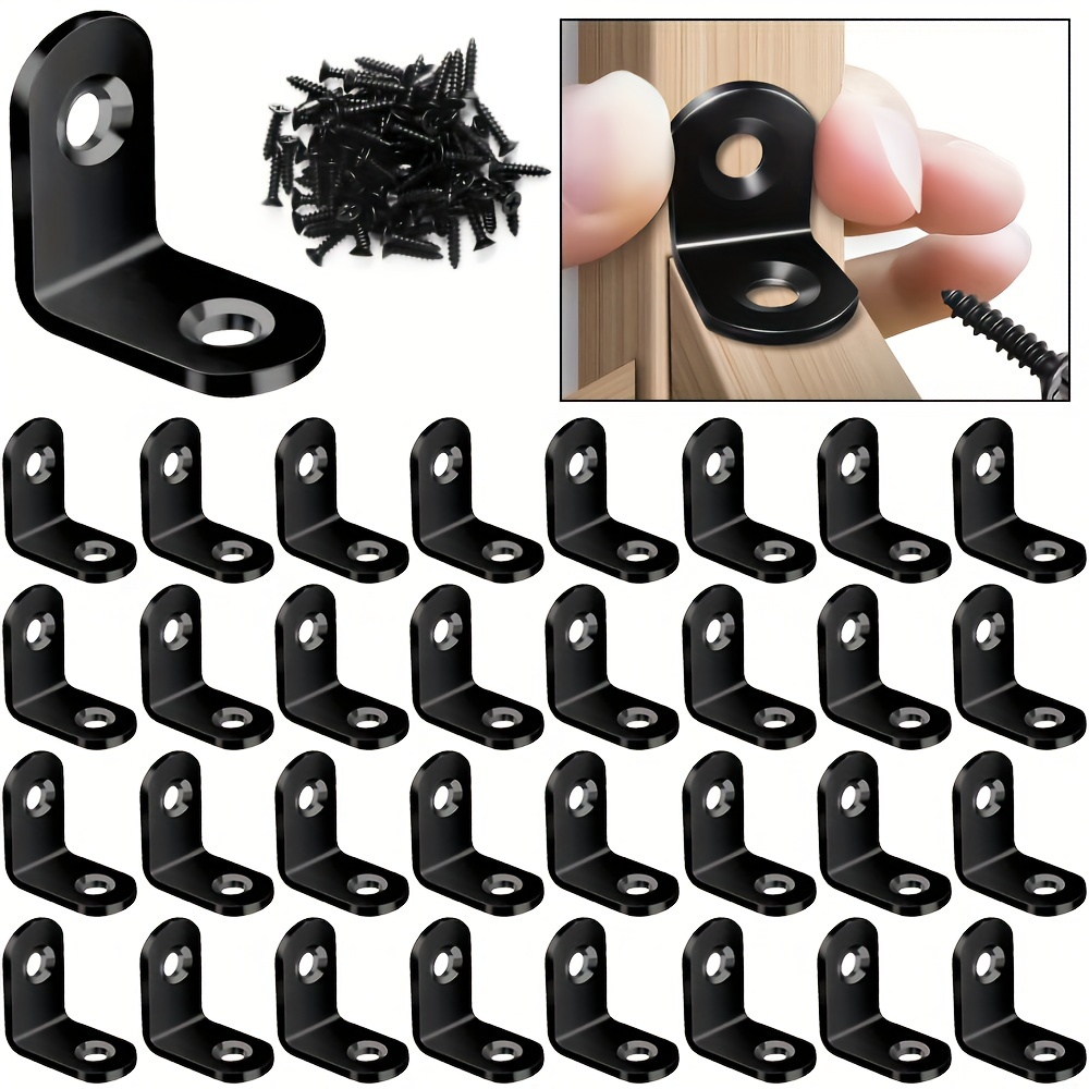 Conjunto de 90 piezas (30 Soportes con 60 Tornillos) Accesorios de Soporte en Ángulo Recto en Forma de L con Tornillos, Conectores de Soporte de Conexión de Alta Resistencia, Código de Ángulo de Soporte de Pared para Estante Fijo de Armario, Código de Ángulo Engrosado, Herrajes Industriales