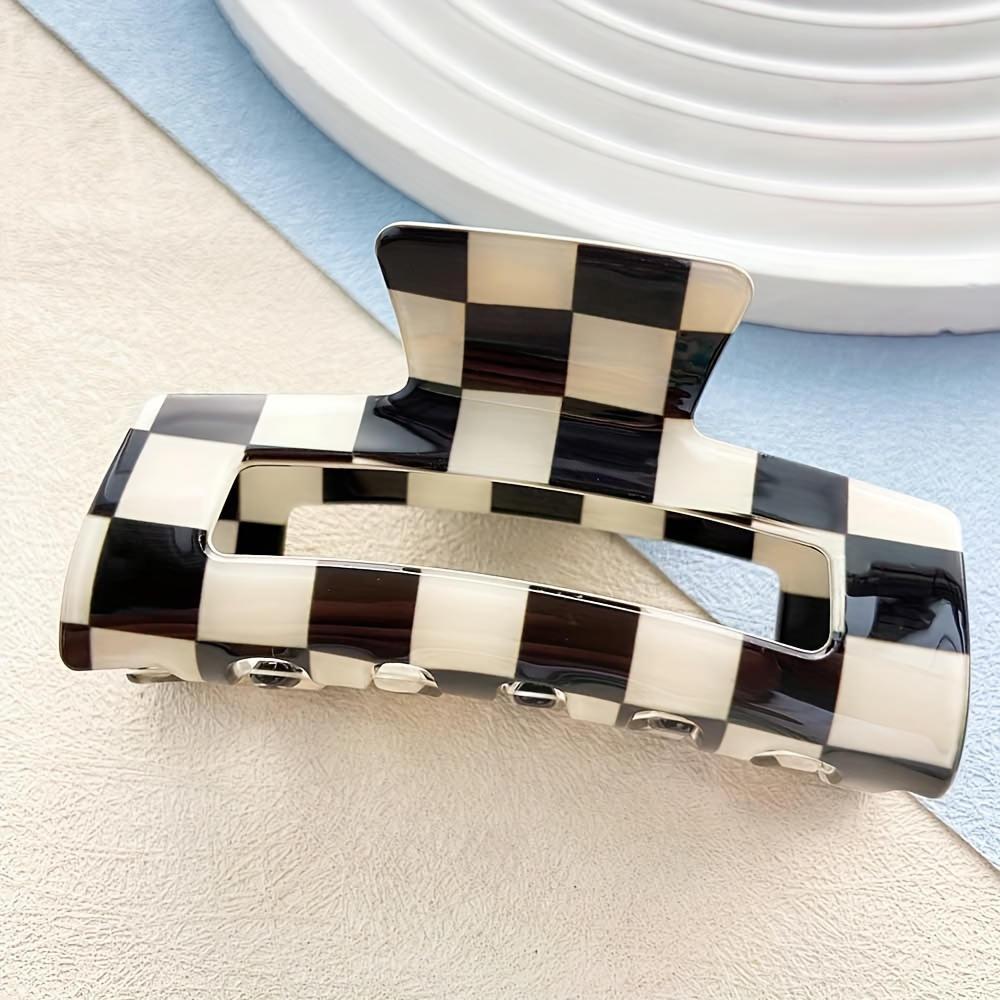 TEMU 1pc Of Women Hair Clip Checkerboard Square Hair Clip Large Size 3.22 Inch Hair Clip Sweet Dopamine Hair Accessories Suitable For Vacation Leisure Daily Commuting Wear Hair Accessories