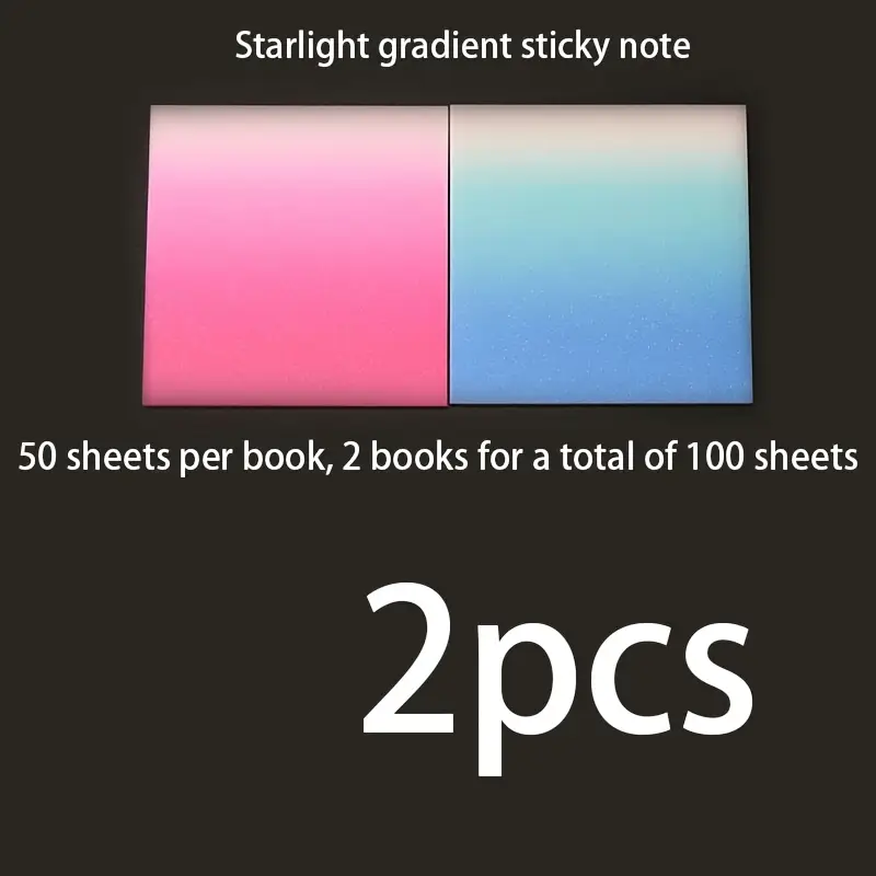 2pcs 100 sheets pink to blue gradient glitter transparent sticky notes shiny waterproof self bookmark notebook back to gift Product details 8