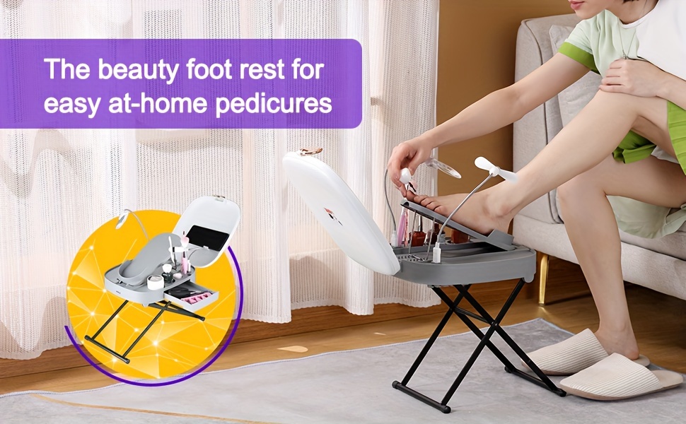 ferramentas para pedicure feminino, manicure e pedicure fáceis em casa, apoio de pé ajustável para pedicures, equipado com lupa led e ventoinha de secagem, um presente de   ideal para mulheres detalhes 1
