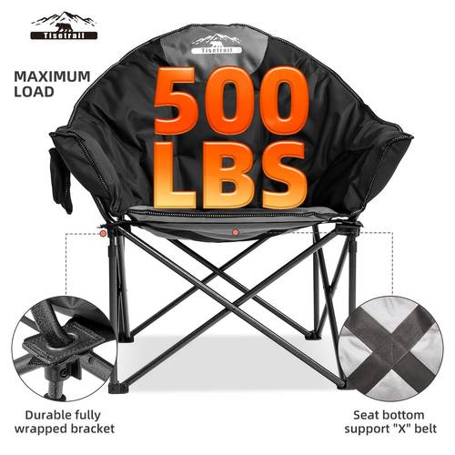 oversized heavy duty camping chair 500lbs capacity padded folding saucer chair with cup holder carry bag outdoor sofa chair for lawn sports patio