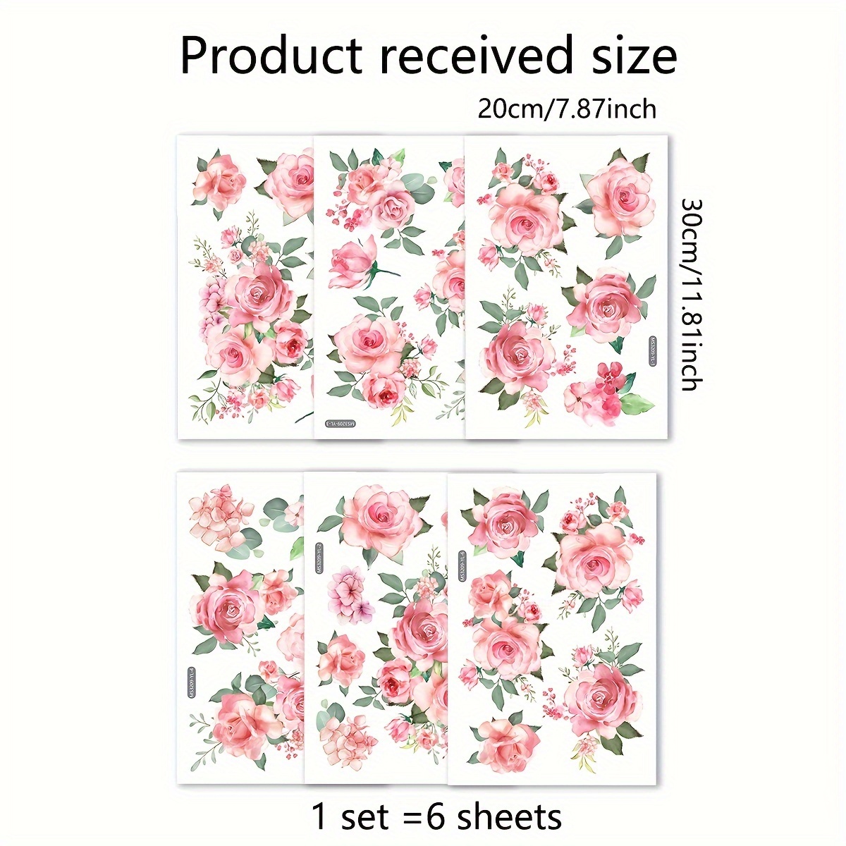 Image of A Set Of 6 (20*30cm*6pcs) Rose Floral Minimalist Wall Stickers For Bathtub, Background Wall, Bathroom Decoration (summer Must Have) (ms3214-yl)
