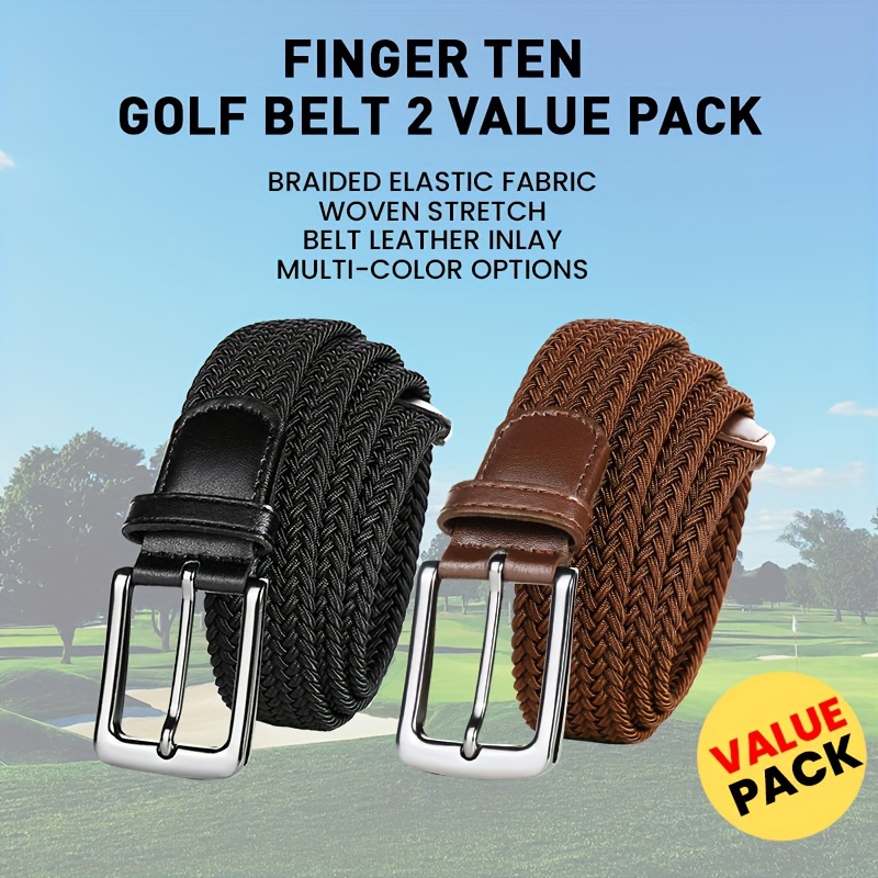 Gkandi 2 Pack Golf Belts For Men,braided Elastic Fabric Stretch Canvas Adjustable Woven Belt Fit For Golf Sports Hiking