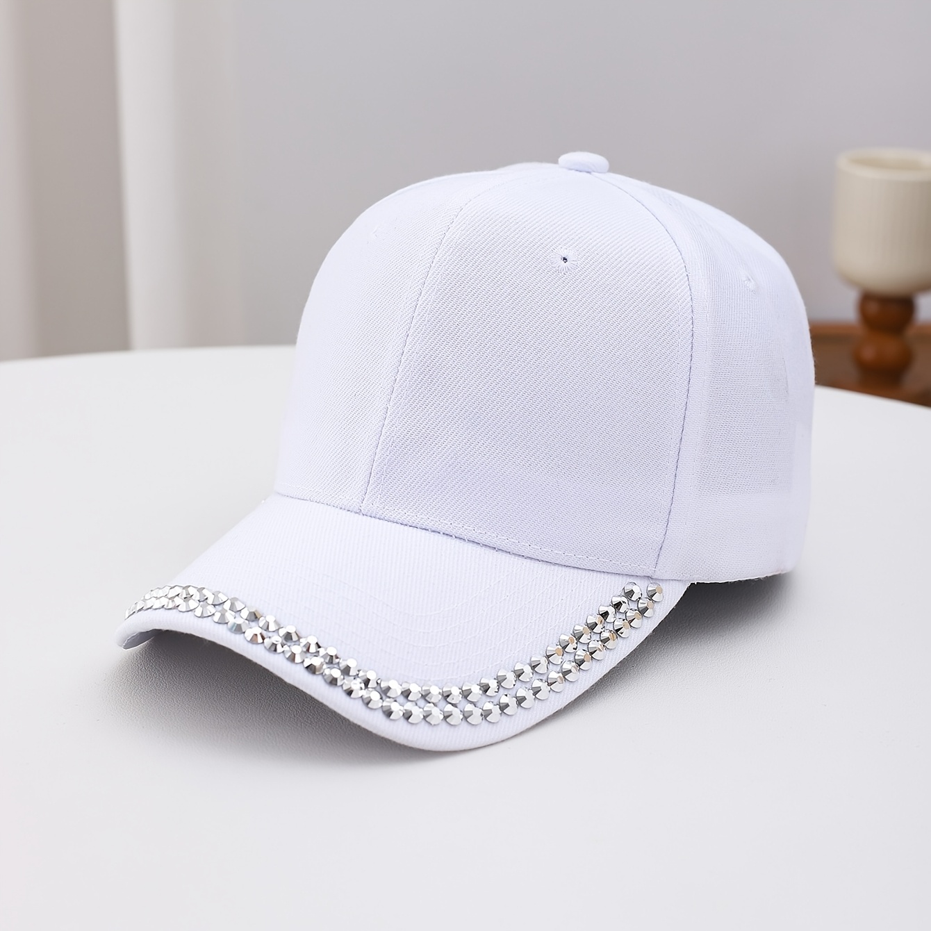 TEMU 1pc Fashion Rhinestone-embellished Baseball Cap For Women, Versatile Solid Color Duckbill Cap With Rhinestone Decoration, Sun Hat
