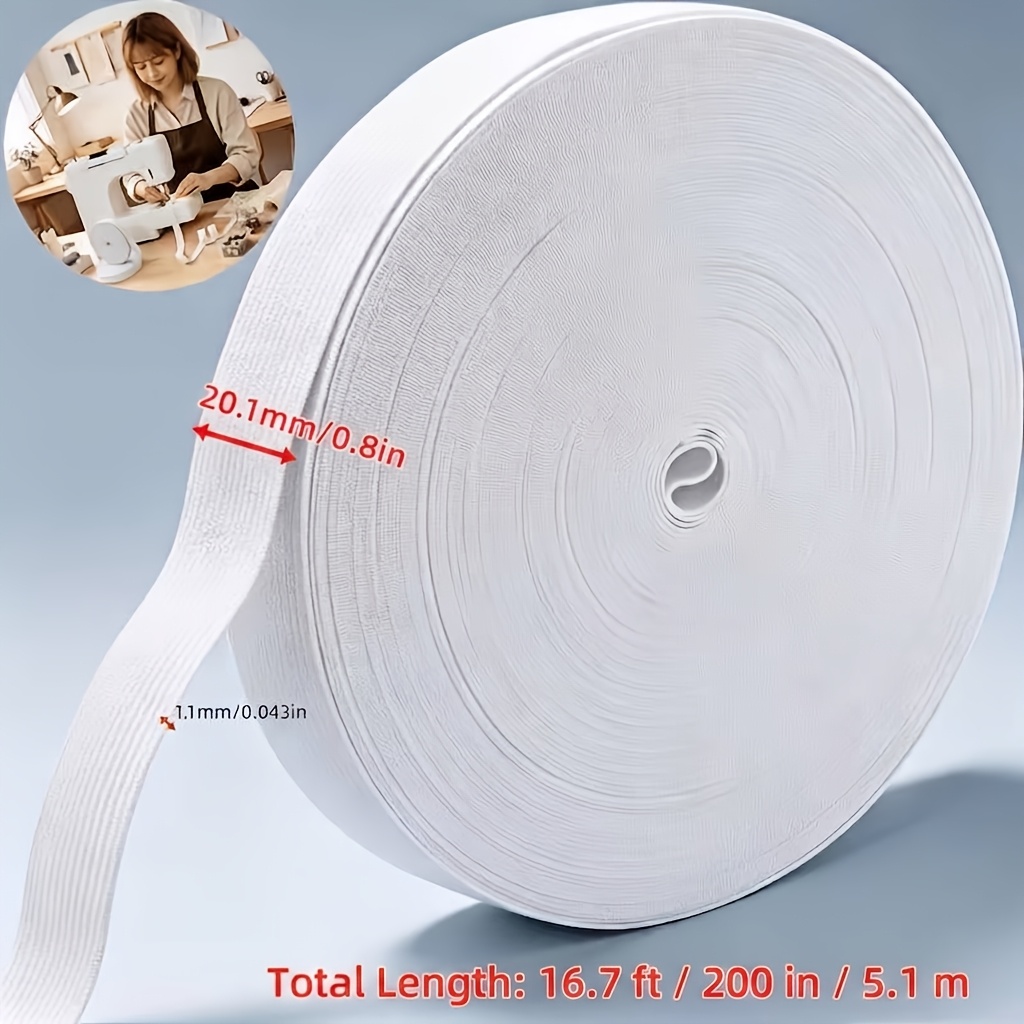 TEMU 1 Roll 0.8 Inch Wide White Knit Elastic Band - Double-sided High Stretch Suitable For Waistbands, Skirts, Pants, Crafts | Flexible Sewing Tape