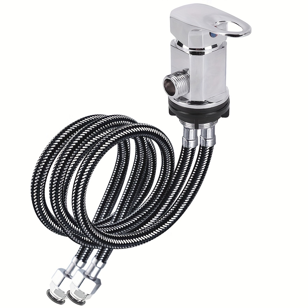 Image of A Set Of Hot And Cold Mixing Valve Faucets With 1500mm Pair Of Inlet Pipes And 12mm Adapter For Rv Bathroom Faucet Kit
