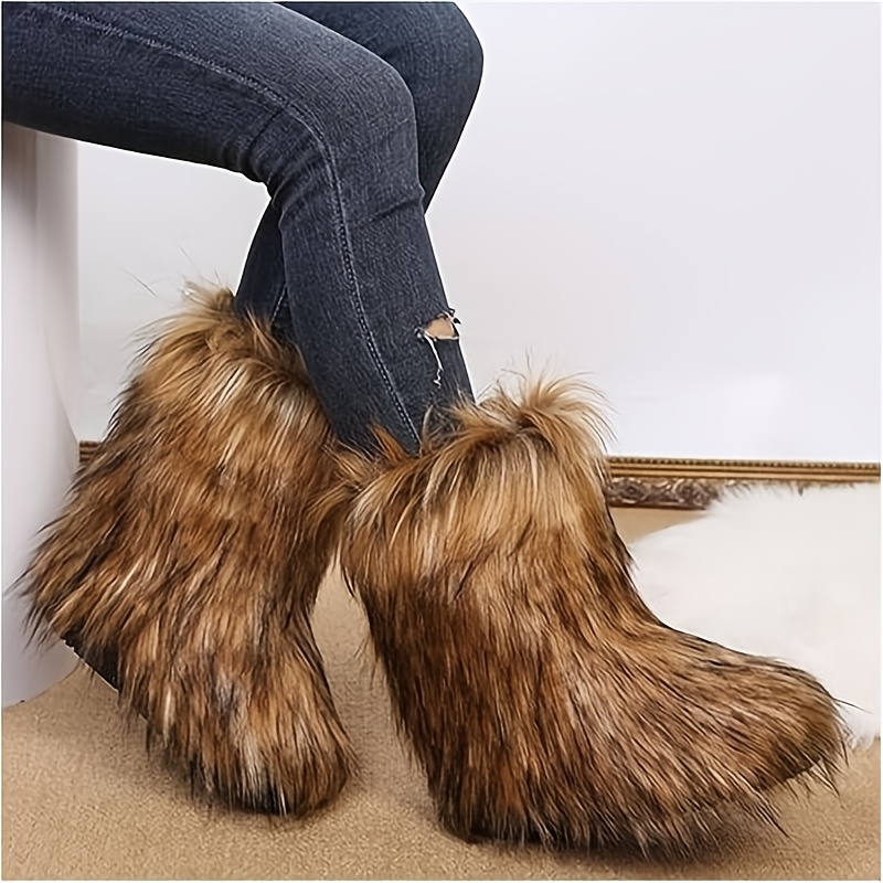 

Women's Faux Fur Boots, Winter Mid-rise Boots, Fluffy And Fashionable Cropped Snow Boots