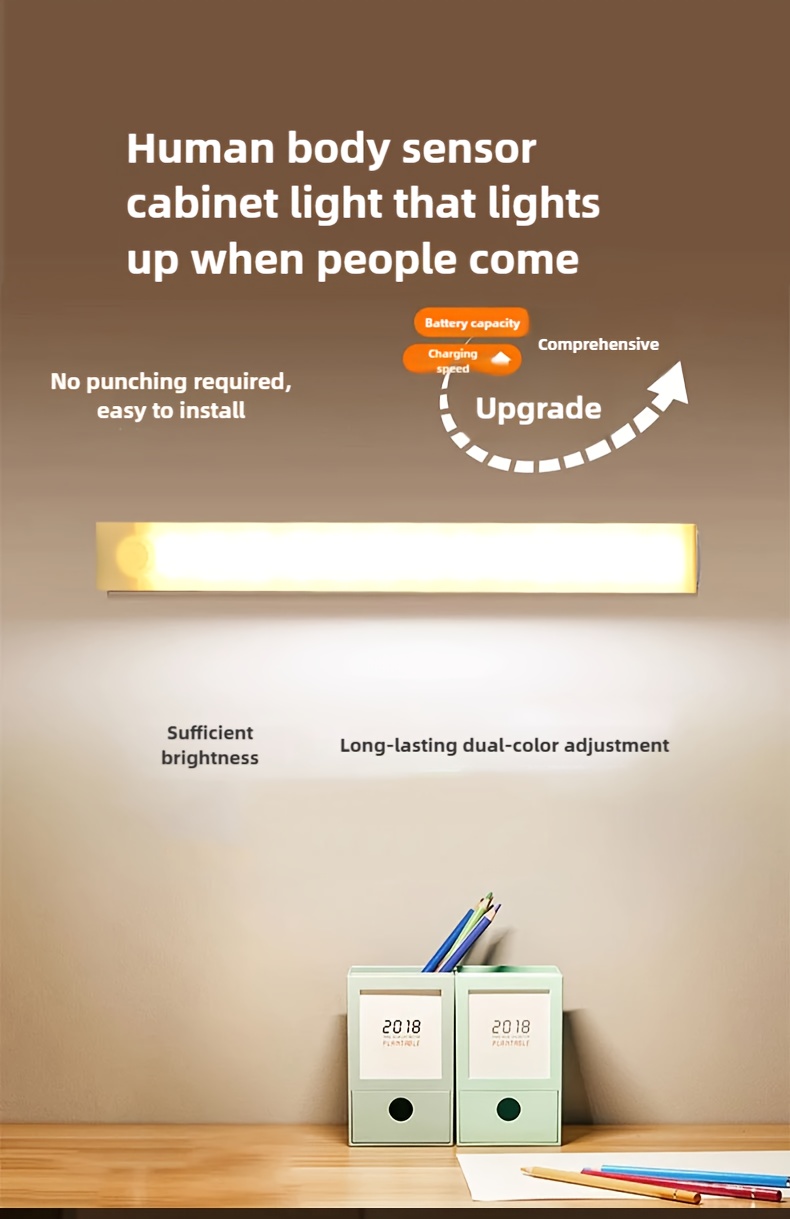 200mAh 400mAh Rechargeable LED Motion Sensor Night Light - Street & Area Lighting - Wireless USB Powered, Auto-On Motion Detector, Under Cabinet Lighting, Warm/White Color Options, Perfect for Kitchen, Wardrobe, Dormitory, Hallway, Stairs