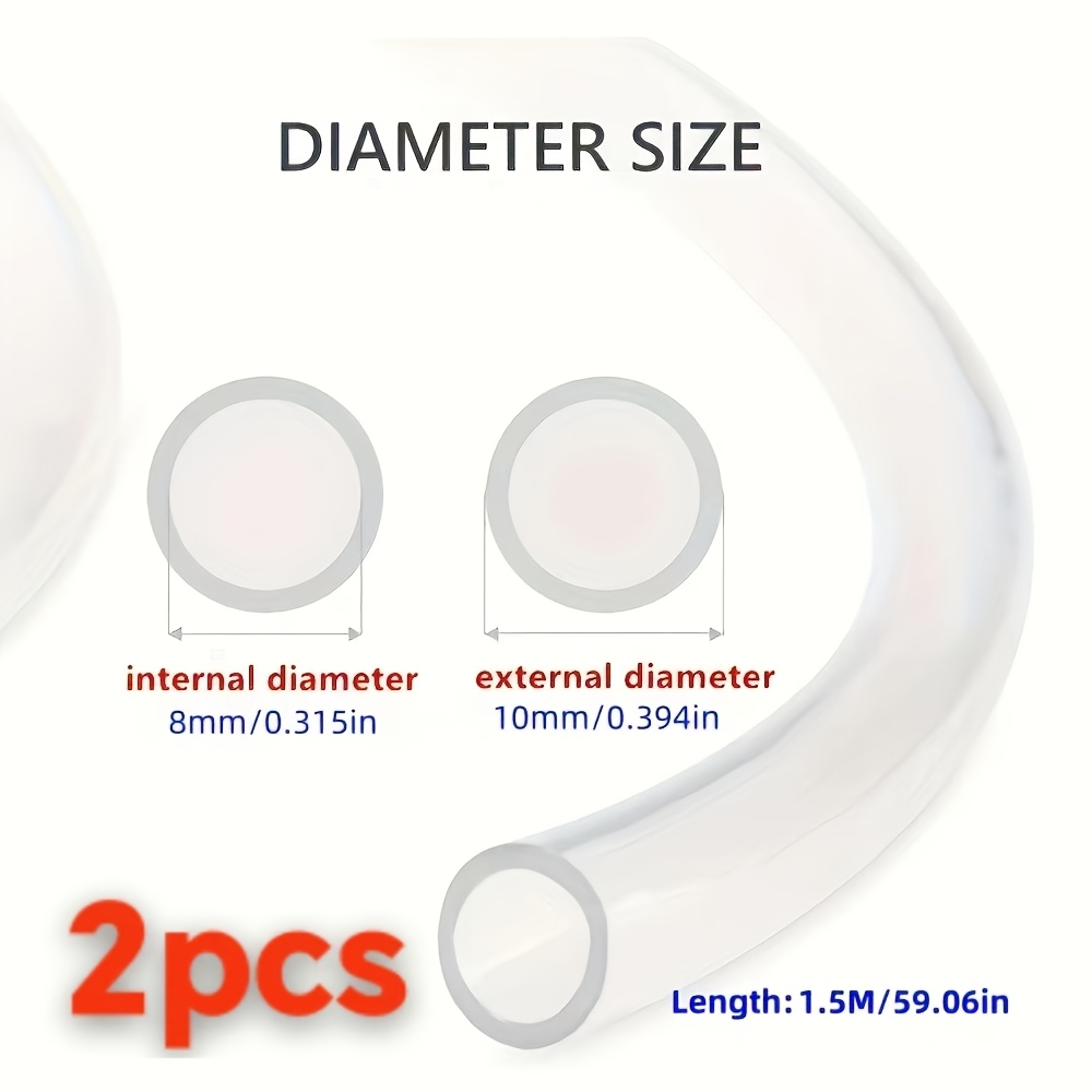 TEMU 2pcs 8×10×1.5m Flexible Silicone Hose, Suitable For Home Aquariums, Water Dispenser Hoses, Air Conditioners, Humidifiers, Etc.