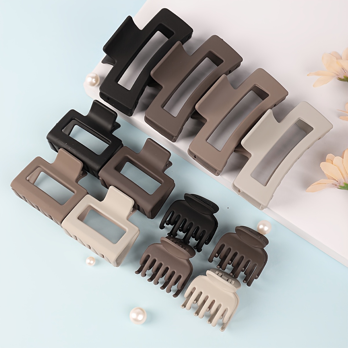 Image of 12pcs Set Of Square Combination Hair Clips, Multi-style Combination, Non-slip, Fixed Large Square Hair Clips, Suitable For Hairstyles, Hair Additions, Hair Clips, Suitable For Women' Clips