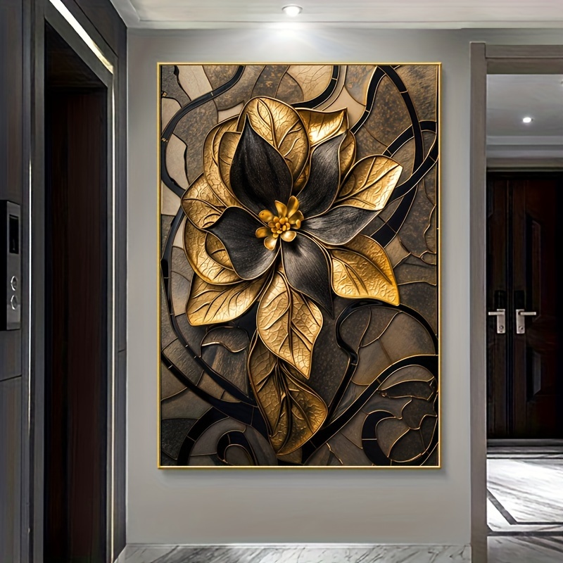 

1pcs Frameless Golden Stained Wall Art Canvas For Living Room And Bedroom Decor - Mixed Color, No Electricity Needed