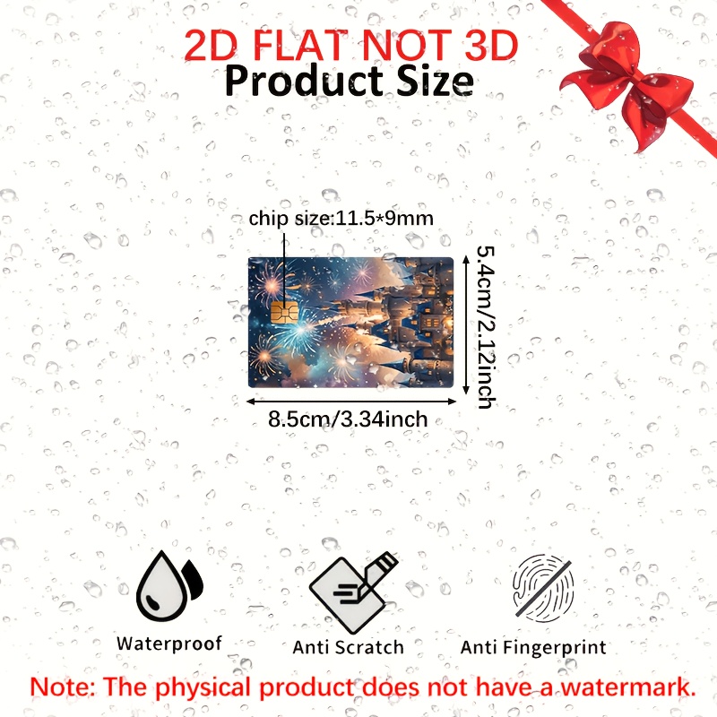 TEMU 2d Flat Night Sky Fireworks Over A Castle Design Credit And Debit Card Stickers - Ultra-thin , High Quality, Scratch-resistant And Durable, Pvc