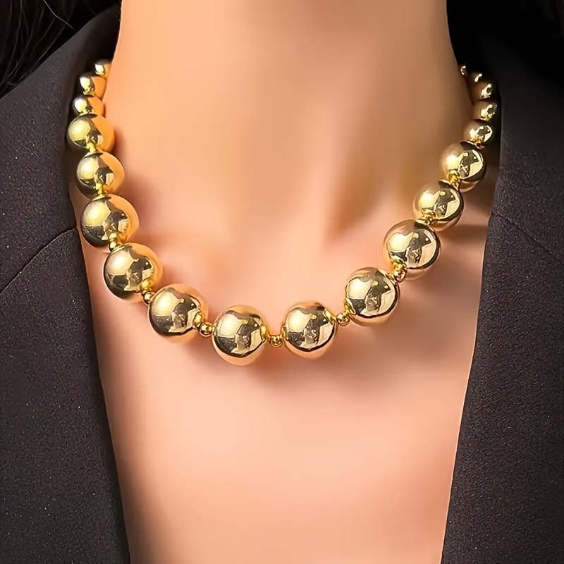 TEMU Elegant 18k Gold-plated Acrylic Bead Necklace - Luxurious Statement Jewelry For Women, Parties & Celebrations