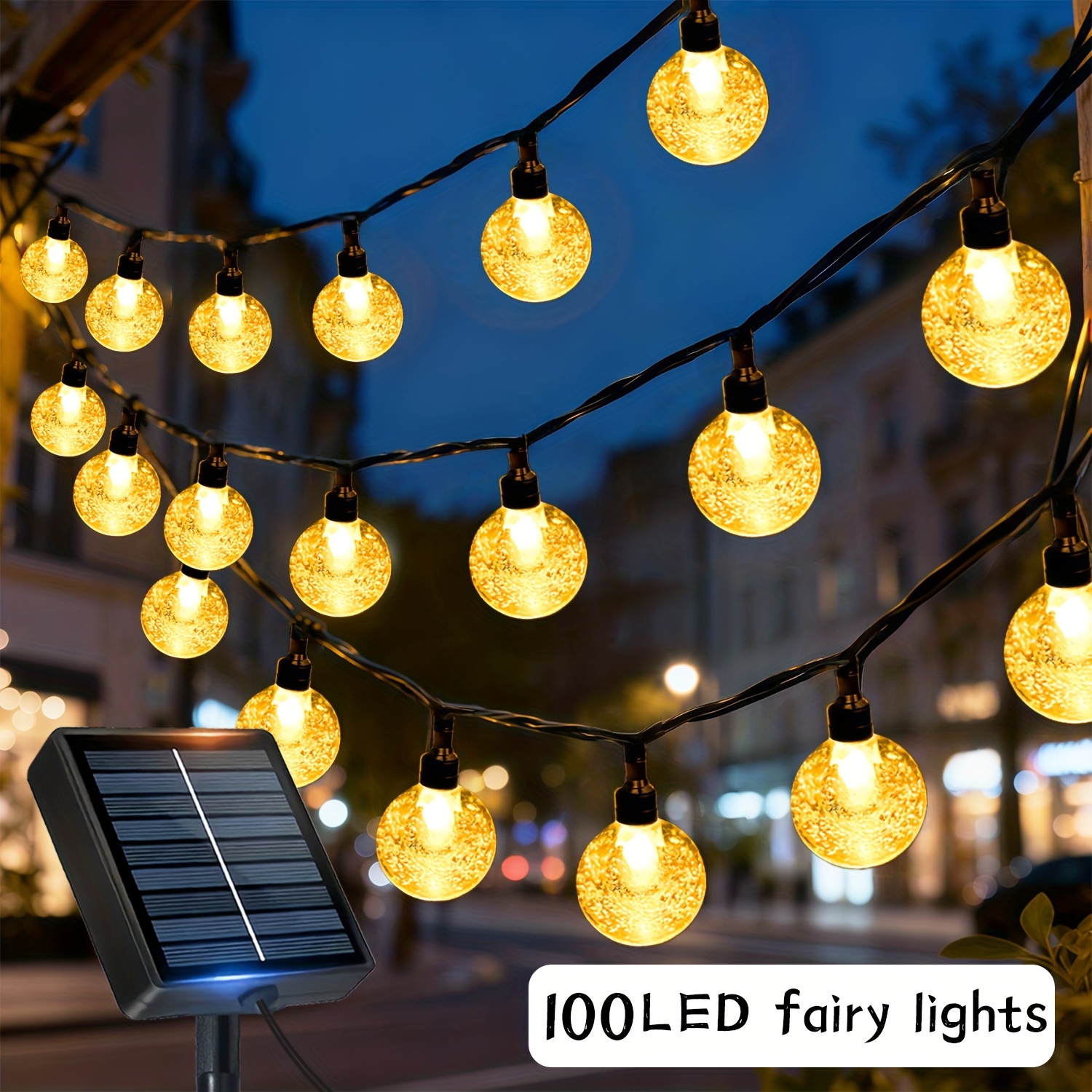 TEMU 1pc /100 Led Solar Garden String Lights, 12 Crystal Ball Fairy Lights, Hanging Holiday Decoration With Light Sensor, For Courtyard, Garden,