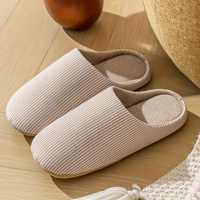 Unisex Indoor Silent Slippers, Soft Sole Foldable Travel Convenient Slippers For Bedroom Living Room Guests, Couple Office Wood Floor Silent Non-slip Slippers, Easy Striped Toe-cap Home Shoes