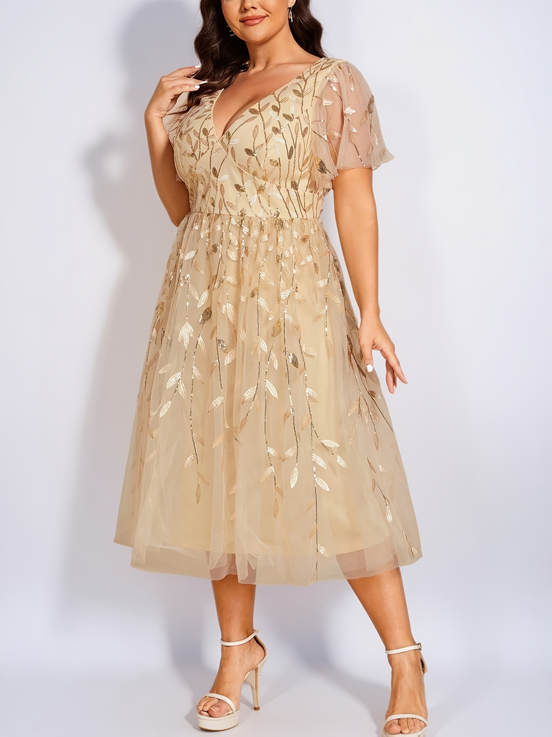 slim fit dress slacks Gold Backless V-Neck Halter Long Plus Size Prom Dress main image 0