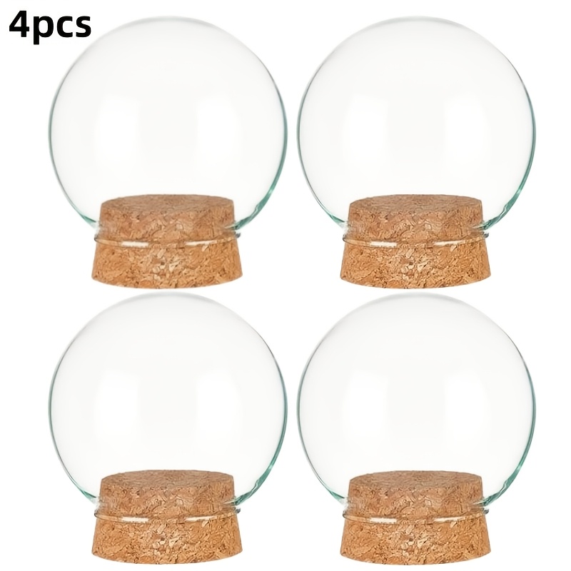 TEMU 4pcs Round Glass Bell-shaped Decorative Bottles, Decorative Glass Bell-shaped Covers, Small Display Cabinets With Cork Bases, Suitable For