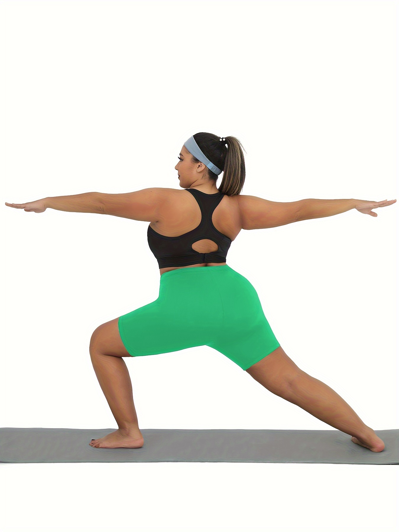 Plus Size Vibrant Green Biker Shorts for Women - Super Soft, No-See-Through, High-Waisted Workout & Yoga Gear, 15.24cm Inseam, Stretchy Polyester/Spandex Blend, Machine Washable, Plus Size Shorts