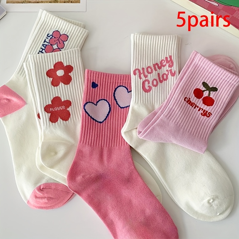 5 Pairs Long Over-the-knee Fruit Pink Women's Socks