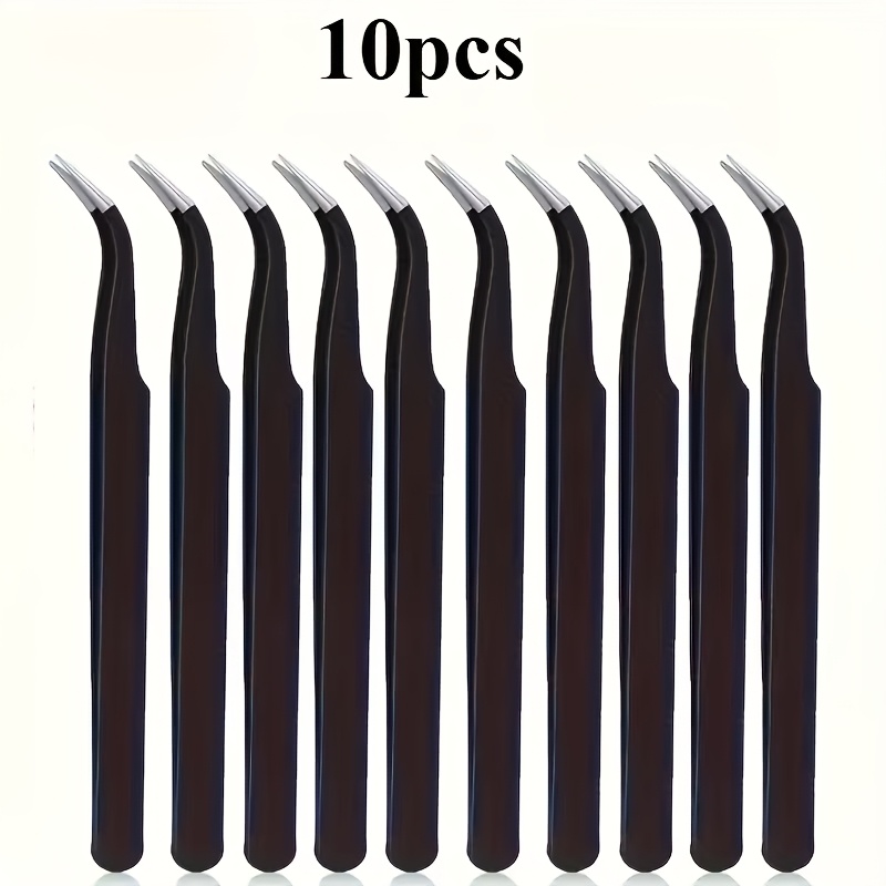 TEMU 10pcs Stainless Steel Tweezers, Elbows, Handmade Materials, Tool Additions