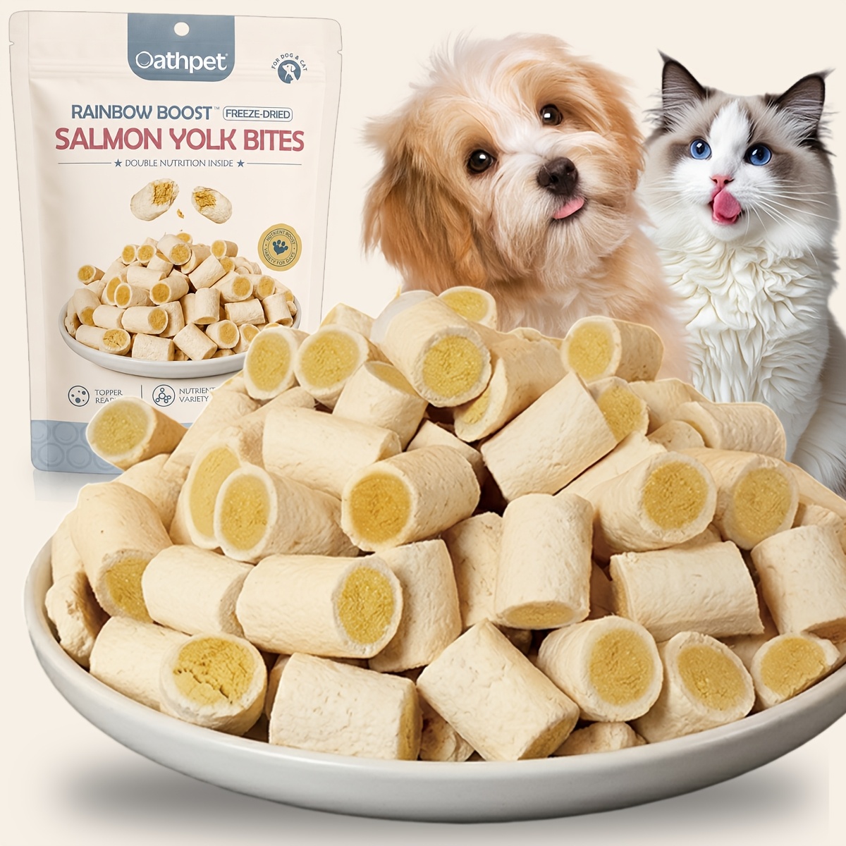 Oathpet Freeze Oil Egg Yolk Sandwich Treats For Dogs And Cats, 3 Skin & Coat Health Functional Snacks With Goat Milk & Vitamins 5oz