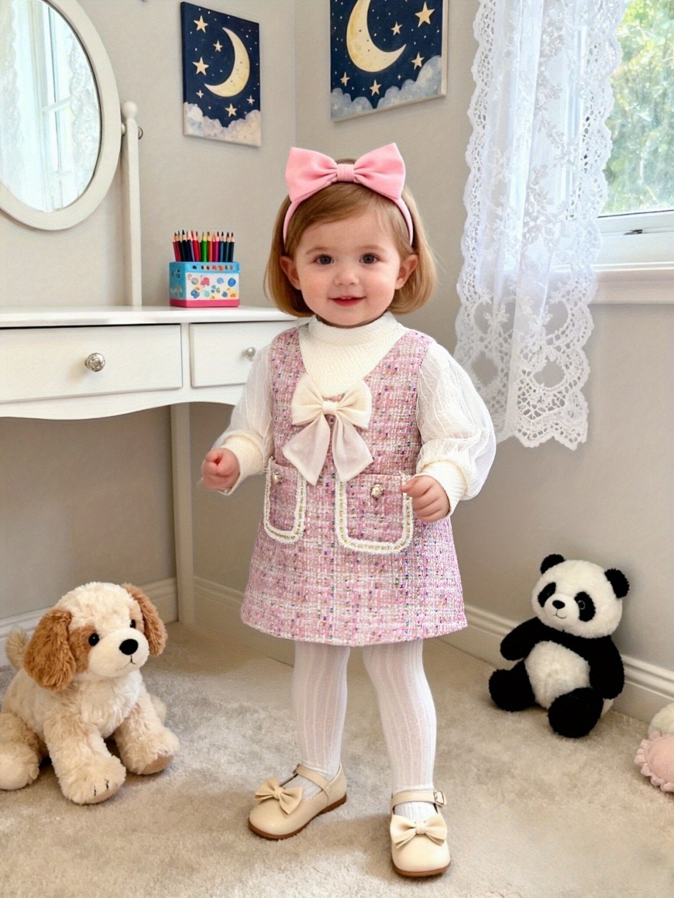 new arrival girls   dress princess   umbrella dress with stand collar long sleeves short wedding guest gown for christening outfit hand washable Product details 1