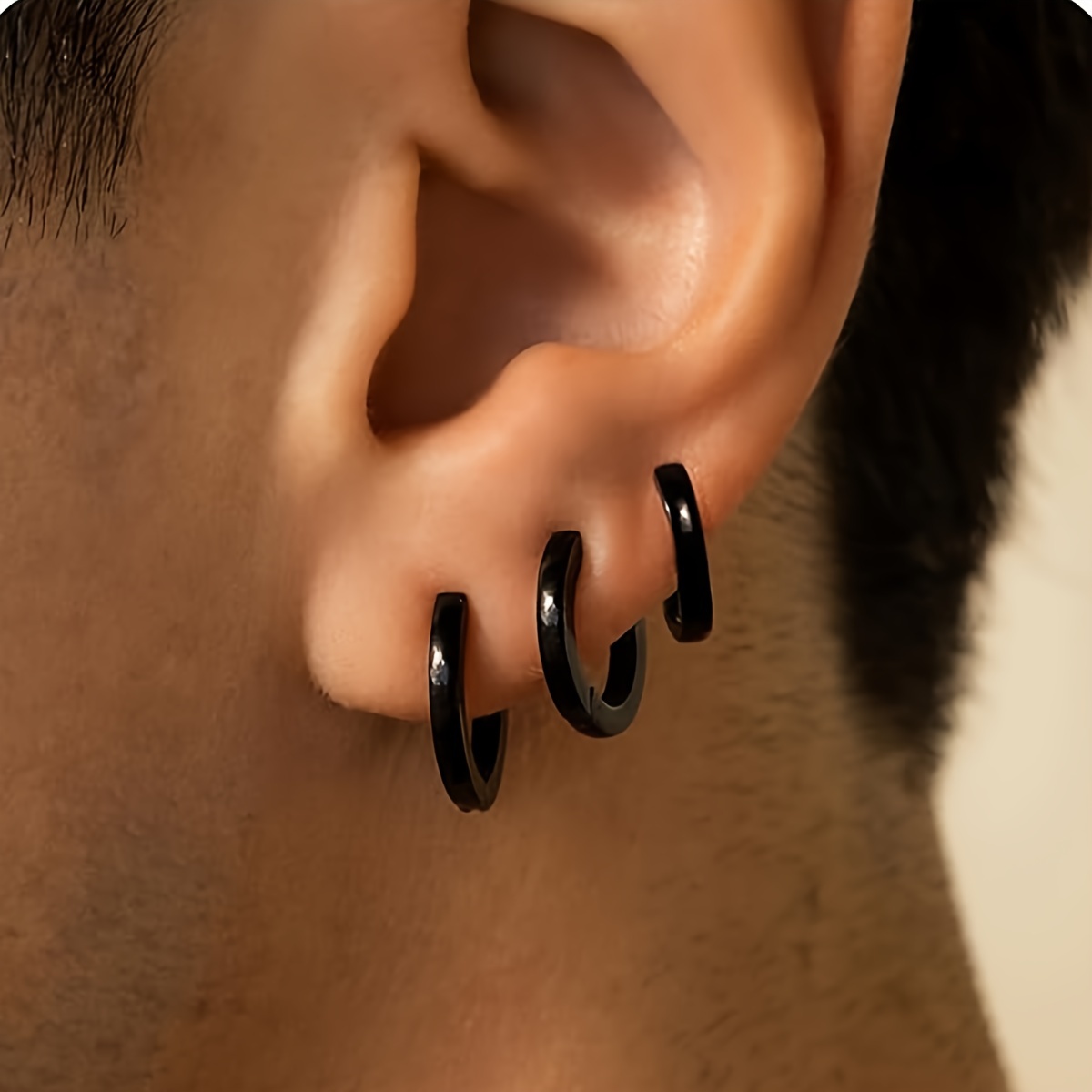HZMAN Stainless Steel Small Hoop Earrings For Men & Women - Hypoallergenic Huggie Cartilage Earrings, Retro Hip Hop Style