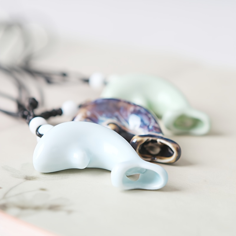 3pcs Ceramic Dolphin Whistle Necklace Set, Adjustable