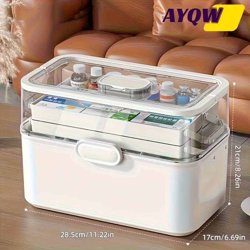 Image of Large Capacity Transparent Lid Medicine Storage Box/dispenser - Plastic Medicine Cabinet, Organizer, Suitable For Home, Office, Kitchen, Bathroom, Bedroom - Space- Countertop Shelf For Drugs