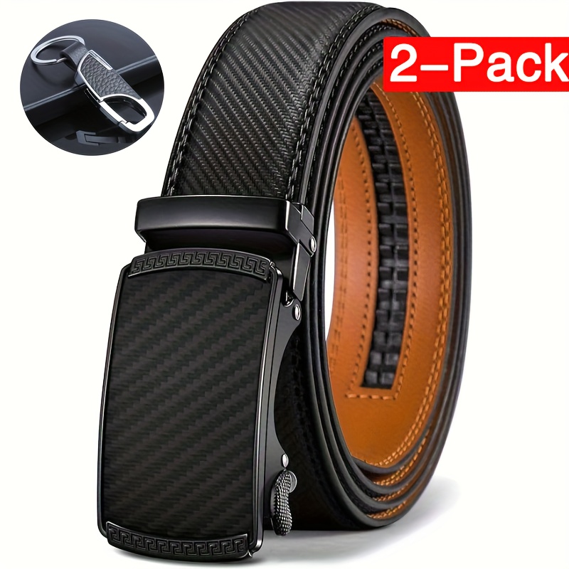 TEMU 2-pack (1pc Key Chain + 1pc Men's Second Layer Cowhide Belt), Slide Ratchet Belt For Men Dress Pant Shirt Oxfords