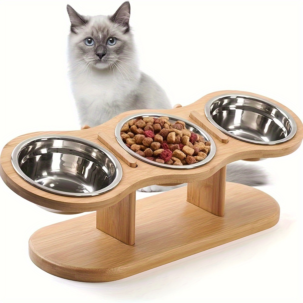 

1pc Whiskerwonders Cat Feeding , Wooden Pet Bowl Stand , Non-toxic Wood , - , For Use, Battery