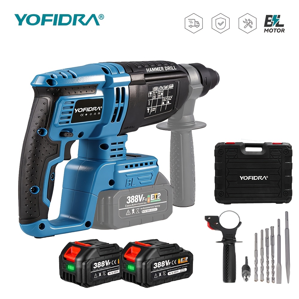 Brushless Hammer Drill Impact Driver Kit, Cordless 4-mode Impact Drill With Drill Bits, Tool, Suitable For Home Renovation, Industrial Concrete,, Brick, And Wood, Compatible With Yofidra Battery