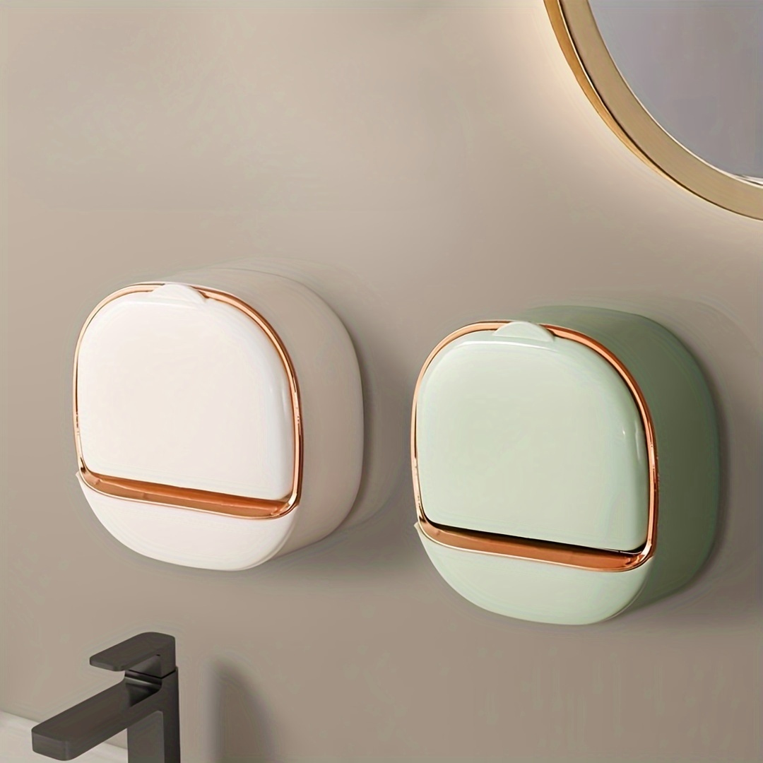 

Wall-mounted Luxury Soap Dish Holder, Plastic Oval Shape With Drainage, No Drilling Required, Bathroom Accessory - Elegant Design And Durable