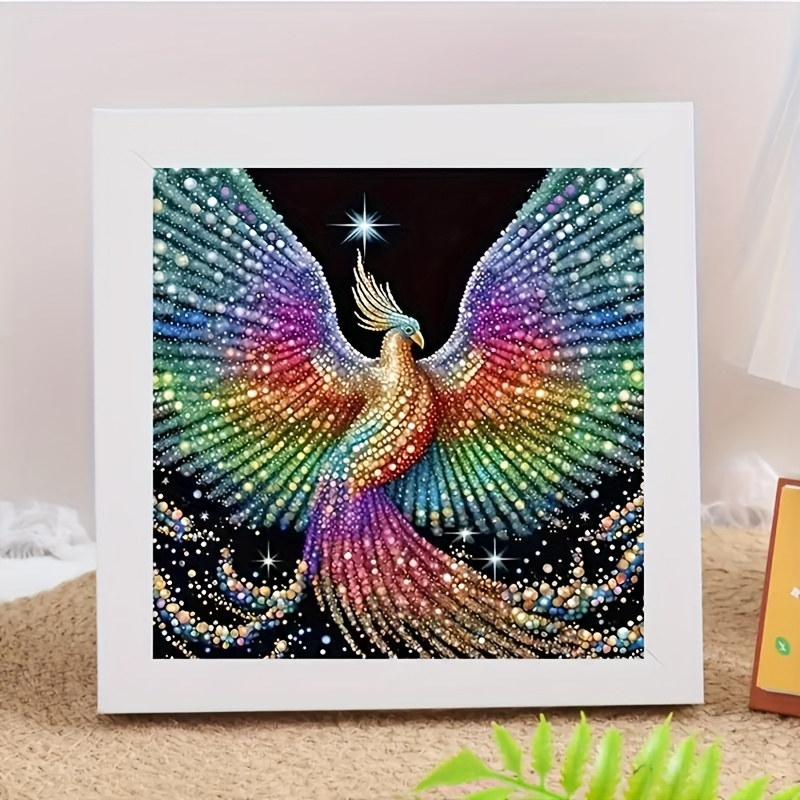 TEMU 5d Diy Diamond Painting Kit For Adults, Full Round Drill Canvas, Animal Theme Phoenix Design, Wall Decor And Gift