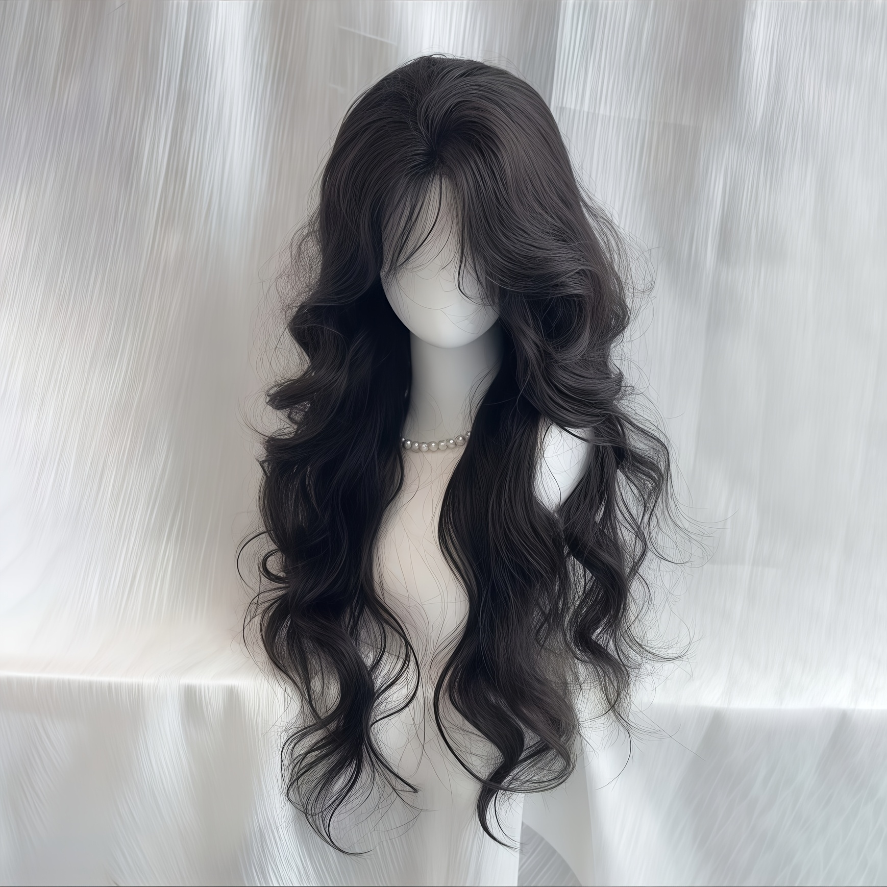 E-shop 26-Zoll Damenperücke mit täglichem Style, Unifarben, achtförmige Ponyfransen, große , langes lockiges Haar, hoher Layering-Effekt, große