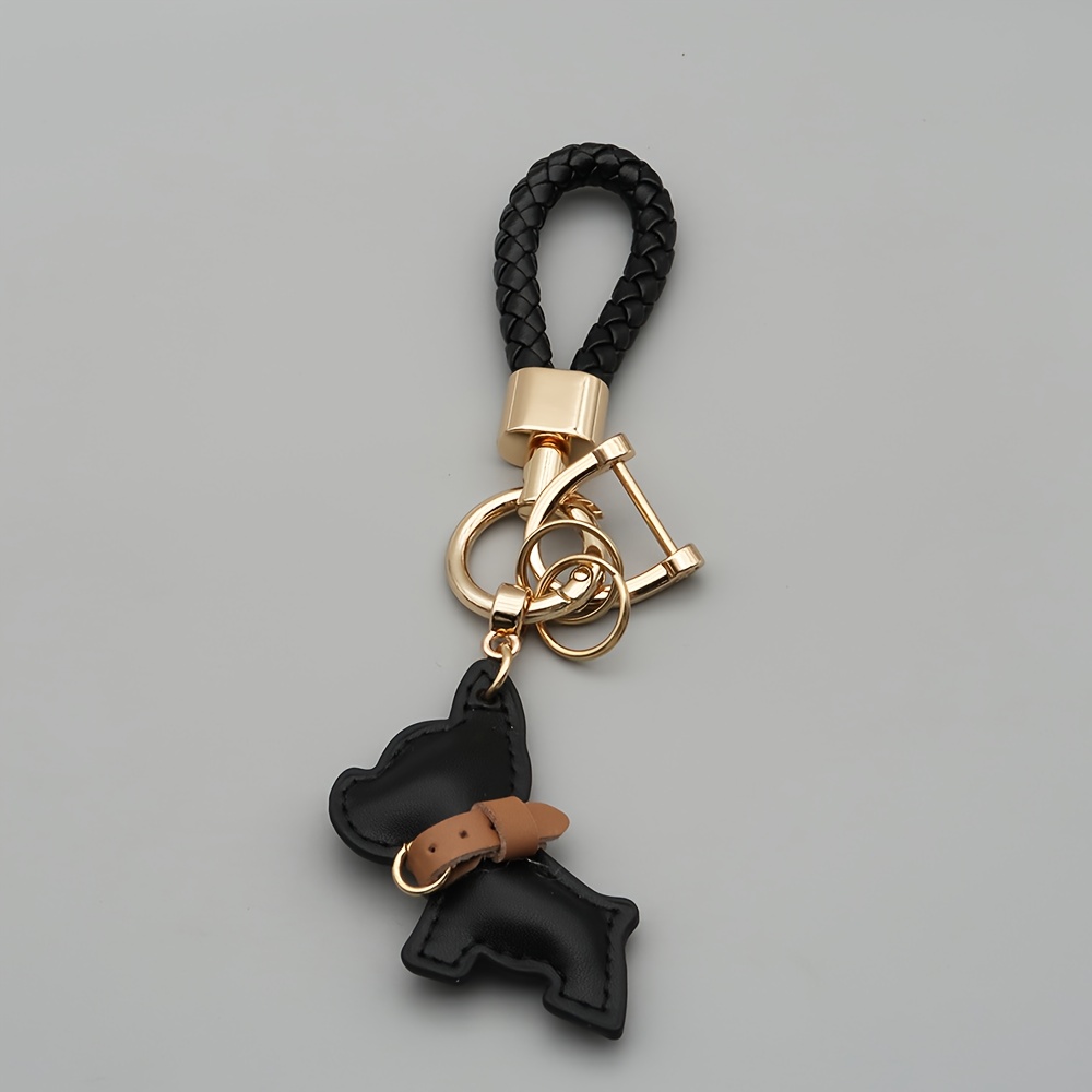 1pc Mini Pu Bulldog Car Keychain Bag Purse Charms With Wrist Rope And Horseshoe Clasp, Bag Accessory Phone Pendant Keyring