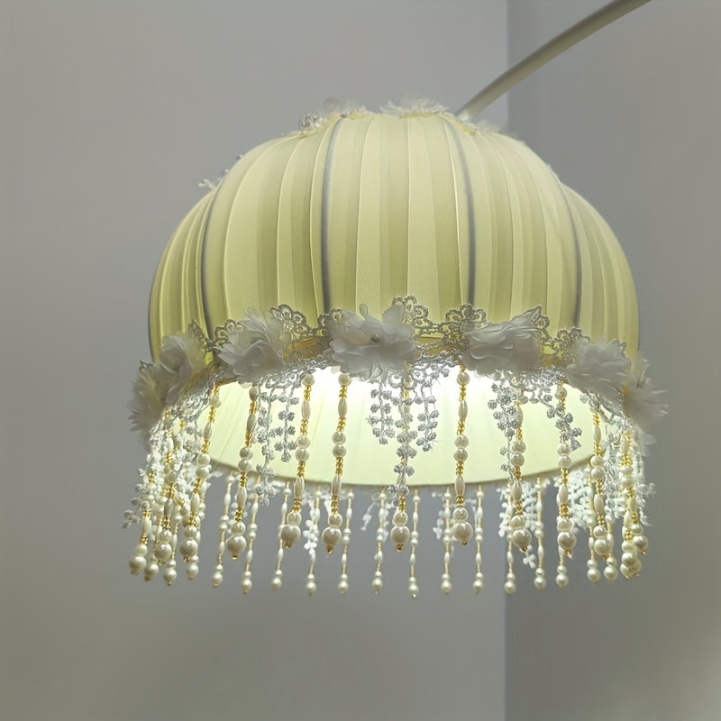 elegant cream and golden   chandelier shade with handcrafted rosette pendants modern   for   hanging lamp settings   accessory     details 14