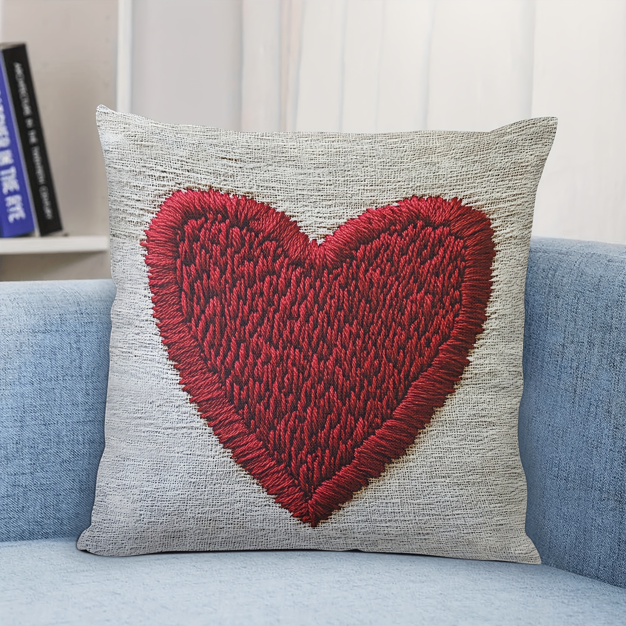 

1pc 18x18 Inch Red Heart 2d Double-sided Printed Pillow Cover, , Home Decoration, Zipper Closure, Decorative Pillow For All Room Types, Pure Printed Design, No Embroidery, No Pillow Core